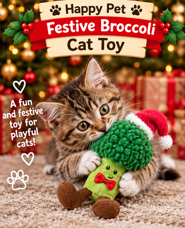 Festive Broccoli 🥦 Cat Toy by Happy Pet