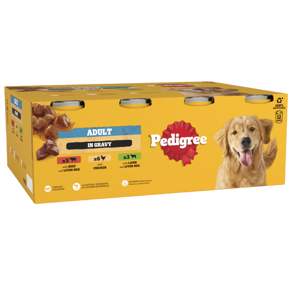 Pedigree Mixed Chunks In Gravy Wet Dog Food Tins 12 x 400g