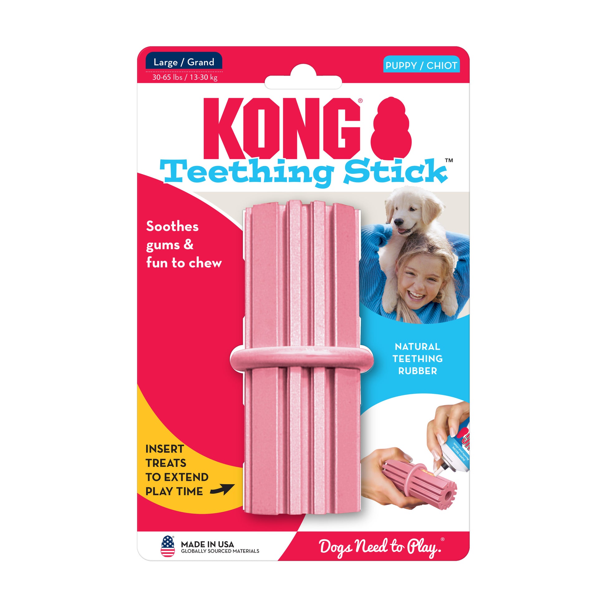 KONG Teething Stick packaging with pink stick and text on a white background