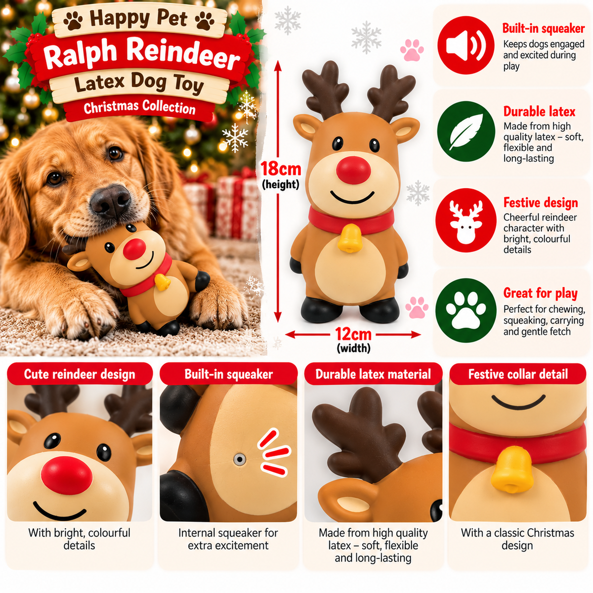 Ralph Reindeer Latex 🦌Dog Toy by Happy Pet