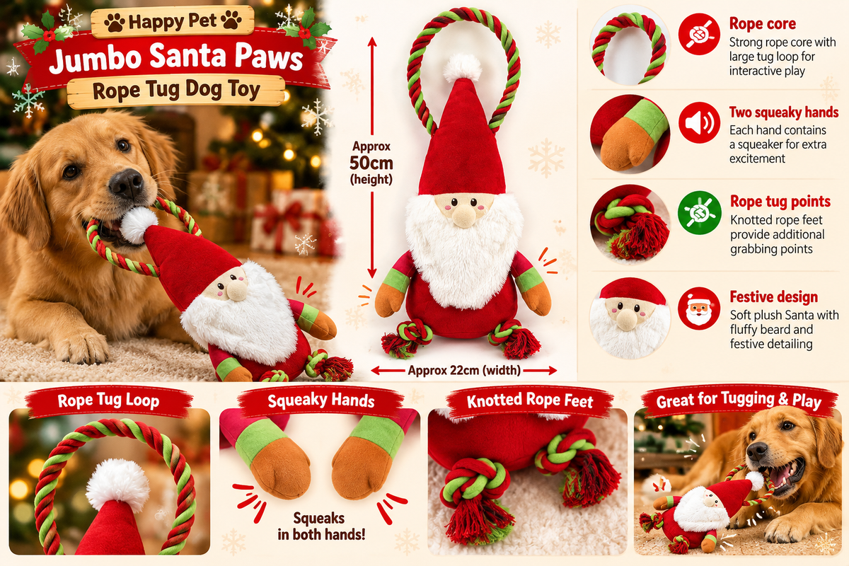Jumbo Santa Paws Rope 🧑‍🎄 Christmas Tug Dog Toy by Happy Pet