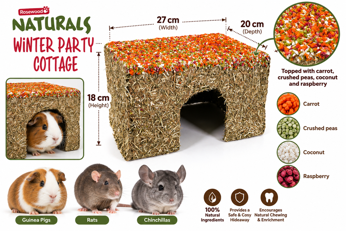 Naturals Winter Party Cottage 🎄 Christmas Small Pet House by Rosewood
