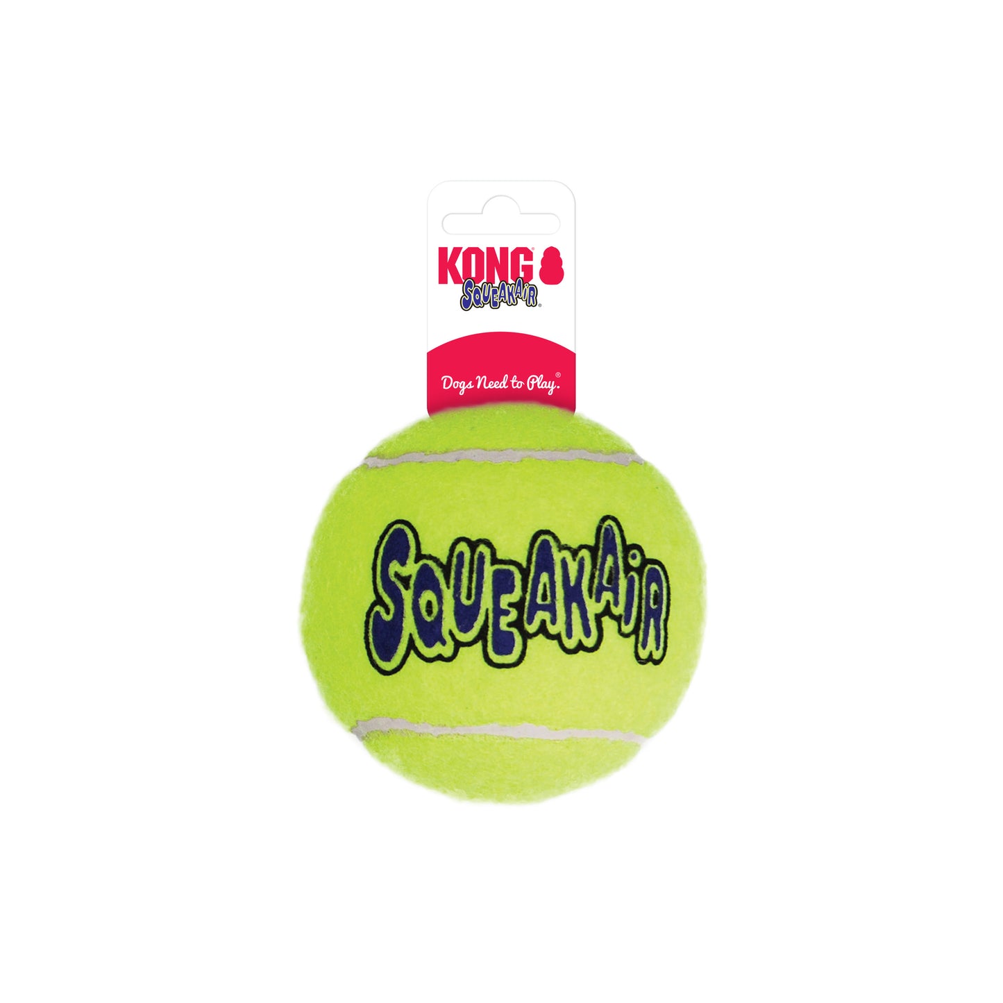 Yellow KONG SqueakAir tennis ball on a white background