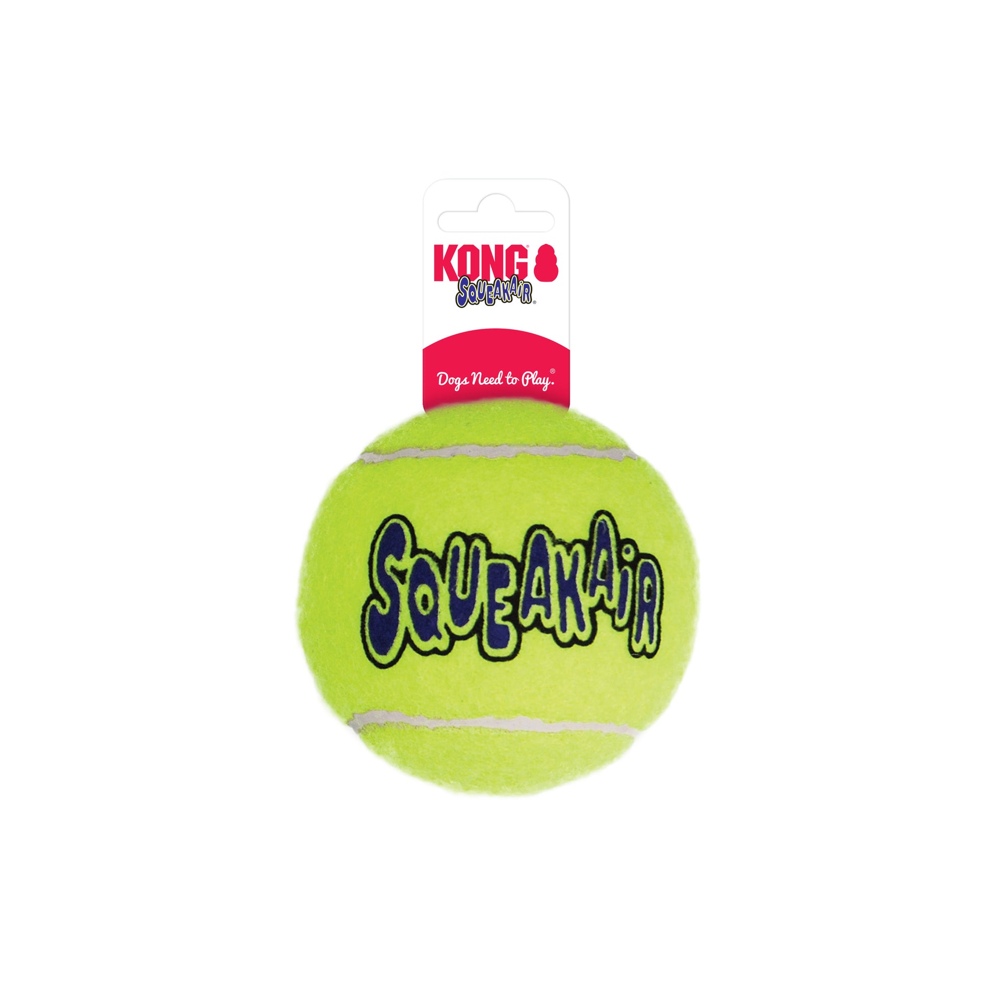 Yellow KONG SqueakAir tennis ball on a white background