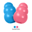 Blue and pink KONG dog toys on a white background