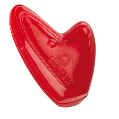 Red heart-shaped dog toy on a white background