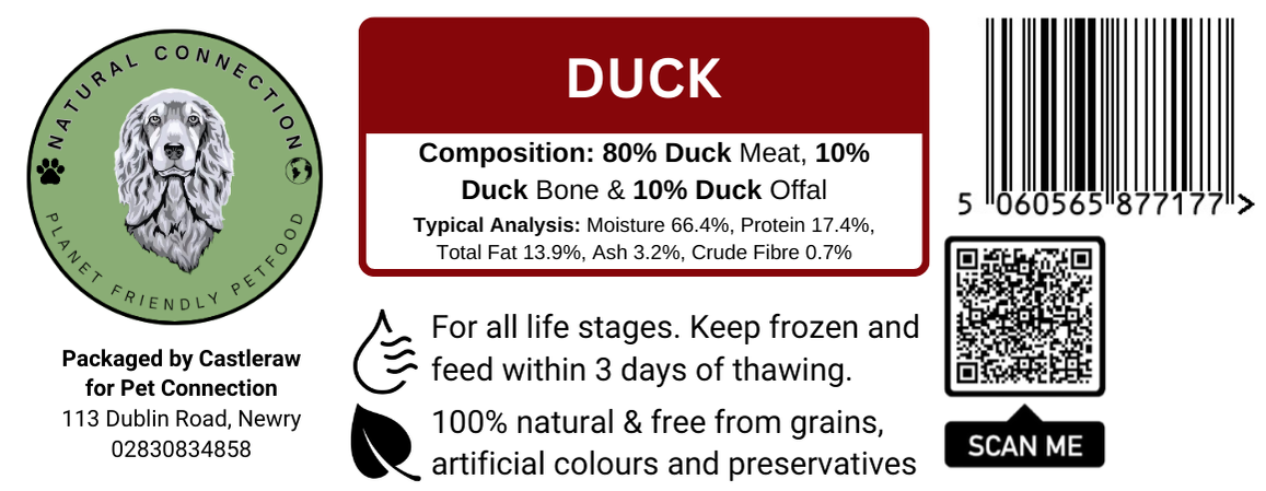 Duck meat product label with branding and text