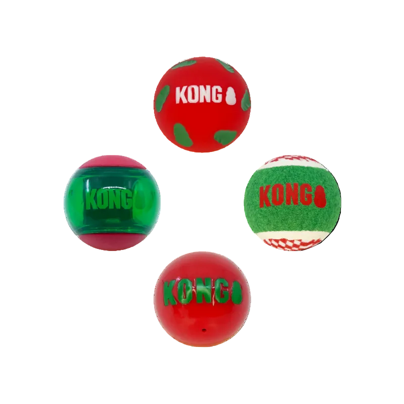 KONG Holiday Occasions Balls 4 Pack 🎄 Christmas Dog Toy