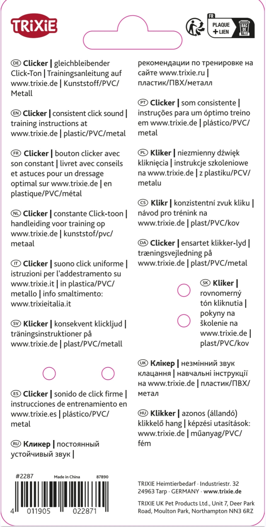 Trixie | Dog Training | Clicker with Detachable Wrist Loop
