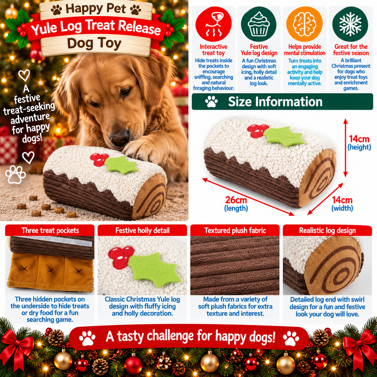 Yule Log Treat Release 🍮 Christmas Dog Puzzle Toy by Happy Pet