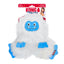White and blue plush dog toy with a smiling face on a white background, featuring KONG branding.