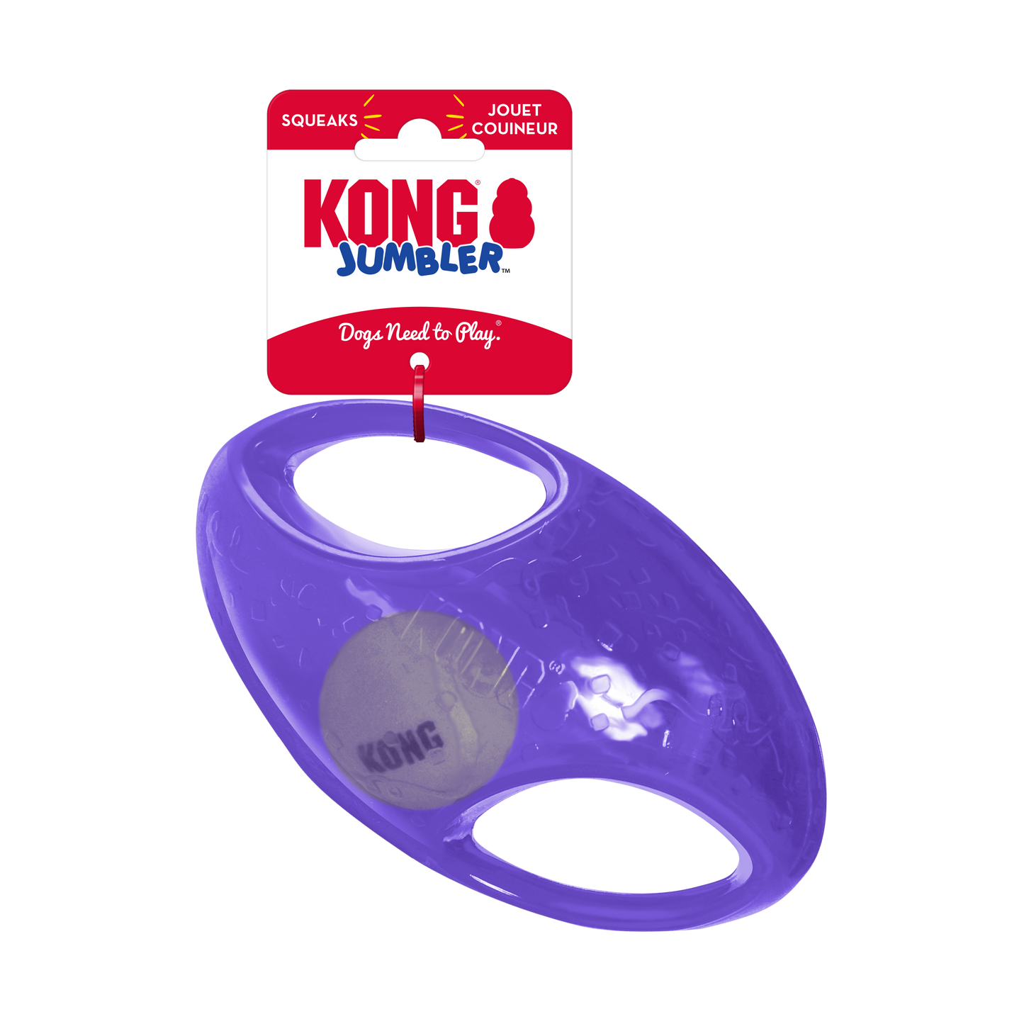 Purple KONG Jumbler toy with packaging on a white background