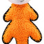Orange fox-shaped dog toy with black accents on a white background