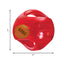 Red KONG dog toy with dimensions on a white background