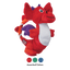Red dragon-shaped dog toy with purple accents on a white background