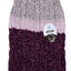 Knitted dog sweater with a gradient pattern and brand label on a white background