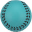 Teal dog ball with black stitching on a white background