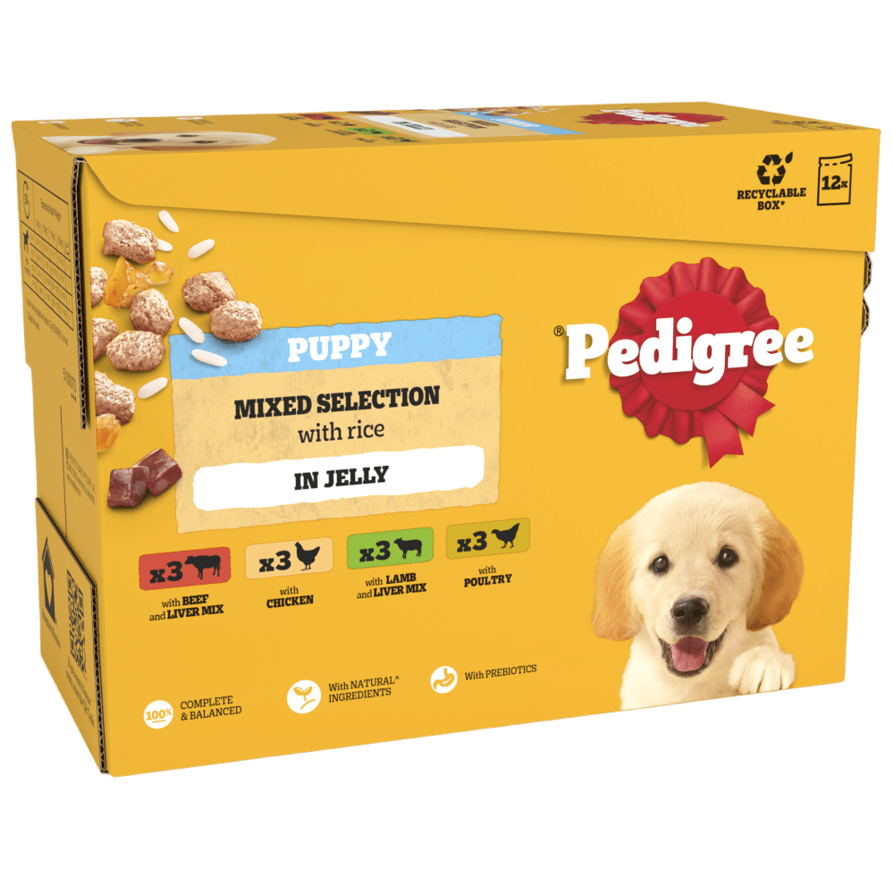 Pedigree Puppy Mixed Selection In Jelly 🐔🐑🐮 Wet Dog Food Pouches 12 x 100g
