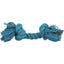 Blue dog rope toy with tassels on a white background