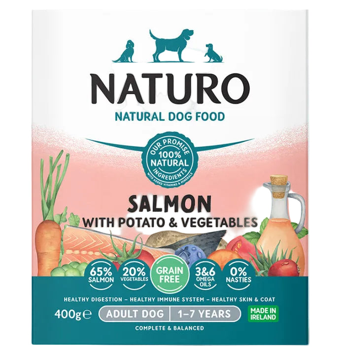 Naturo Salmon & Potato with Vegetables 🐟 Grain Free Wet Dog Food Tray - 400g