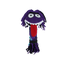 Monster-like plush dog toy with purple hair, white eyes, and a red tongue on a white background
