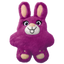 Purple plush dog toy with a happy expression on a white background