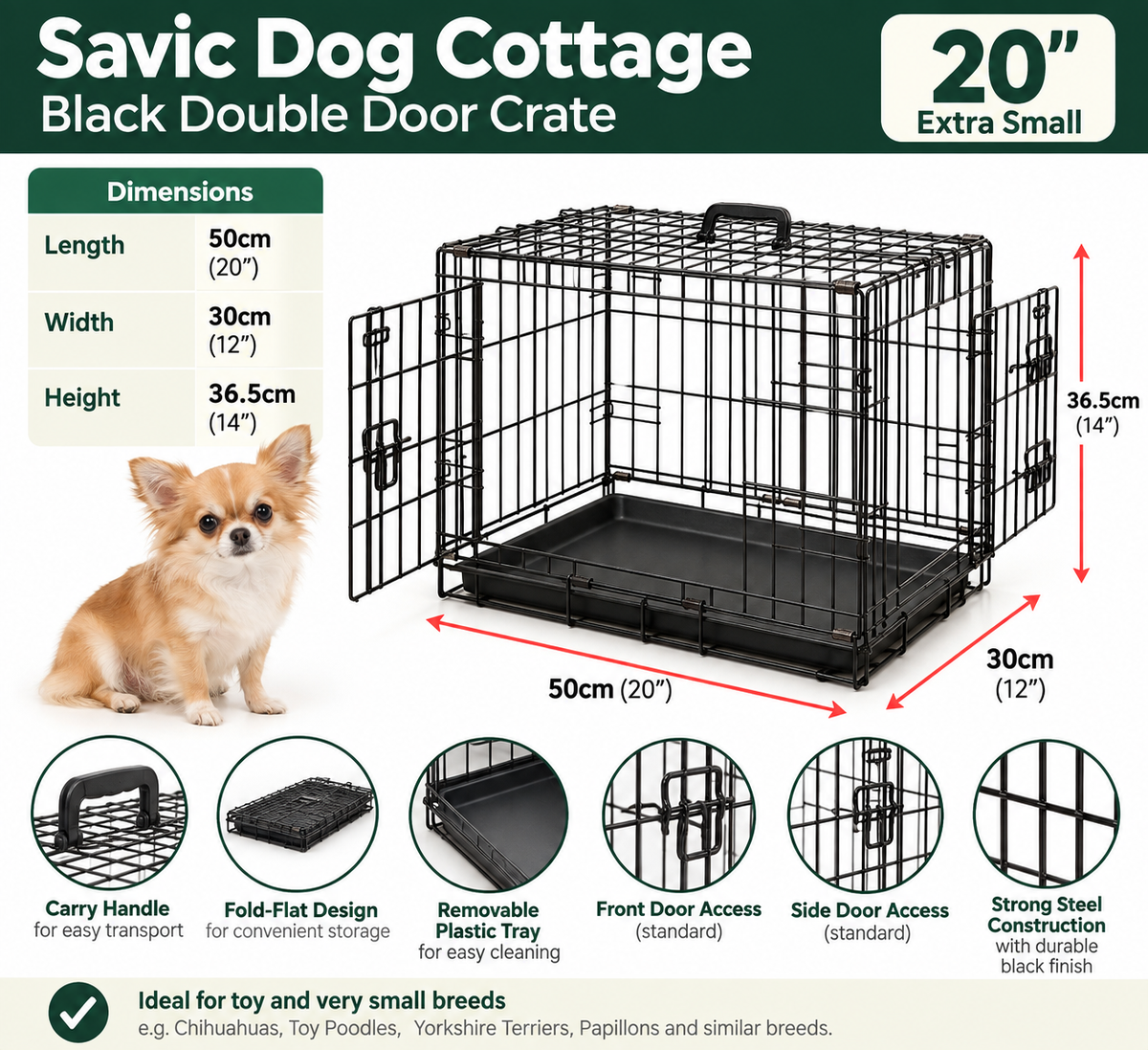 Savic | Dog Cottage | Black Double Door Cage Crate
