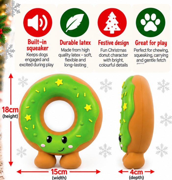 Festive Green Donut Latex 🍩 Dog Toy by Happy Pet