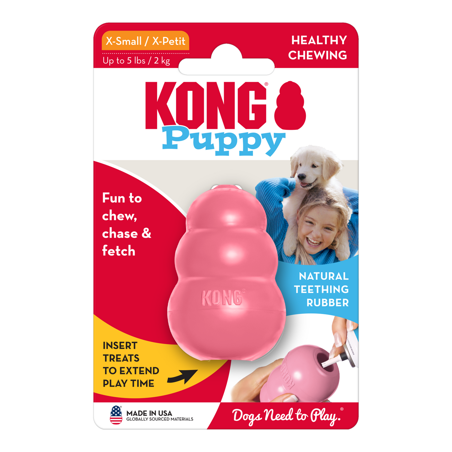 KONG Puppy dog toy packaging with pink toy and text on a white background