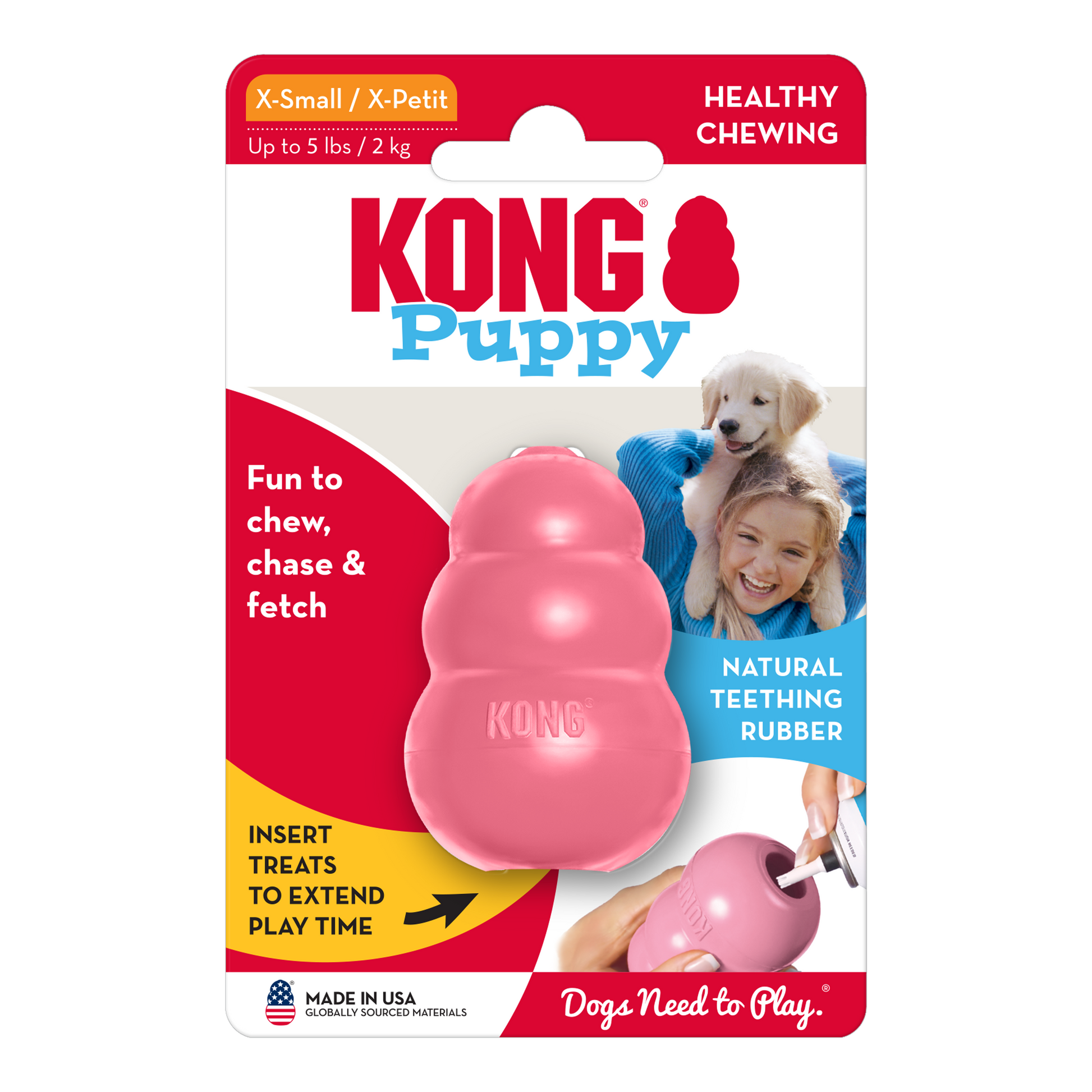 KONG Puppy dog toy packaging with pink toy and text on a white background