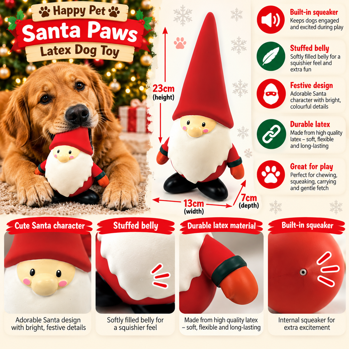Santa Paws Latex 🧑‍🎄 Dog Toy by Happy Pet