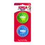 Kong Geo Squeezz dog toy packaging with green and blue toys on a red background.