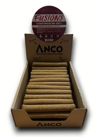 Anco Fusions Ostrich Infused Beef Rolls Novel Protein Long-Lasting Dog Chew