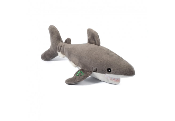 Plush shark dog toy on a white background