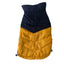 Two-tone black and mustard yellow puffer vest on a white background