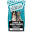 Bag of Burns dog food for large and giant breeds with two dogs on a blue background