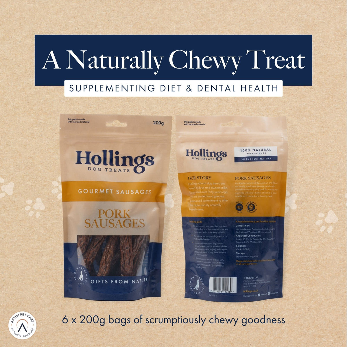 Hollings Gourmet Sausages for Dogs 🐮 Pork Natural Treats