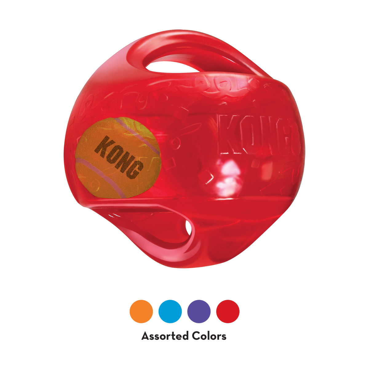 Red KONG dog toy with a smaller toy inside on a white background