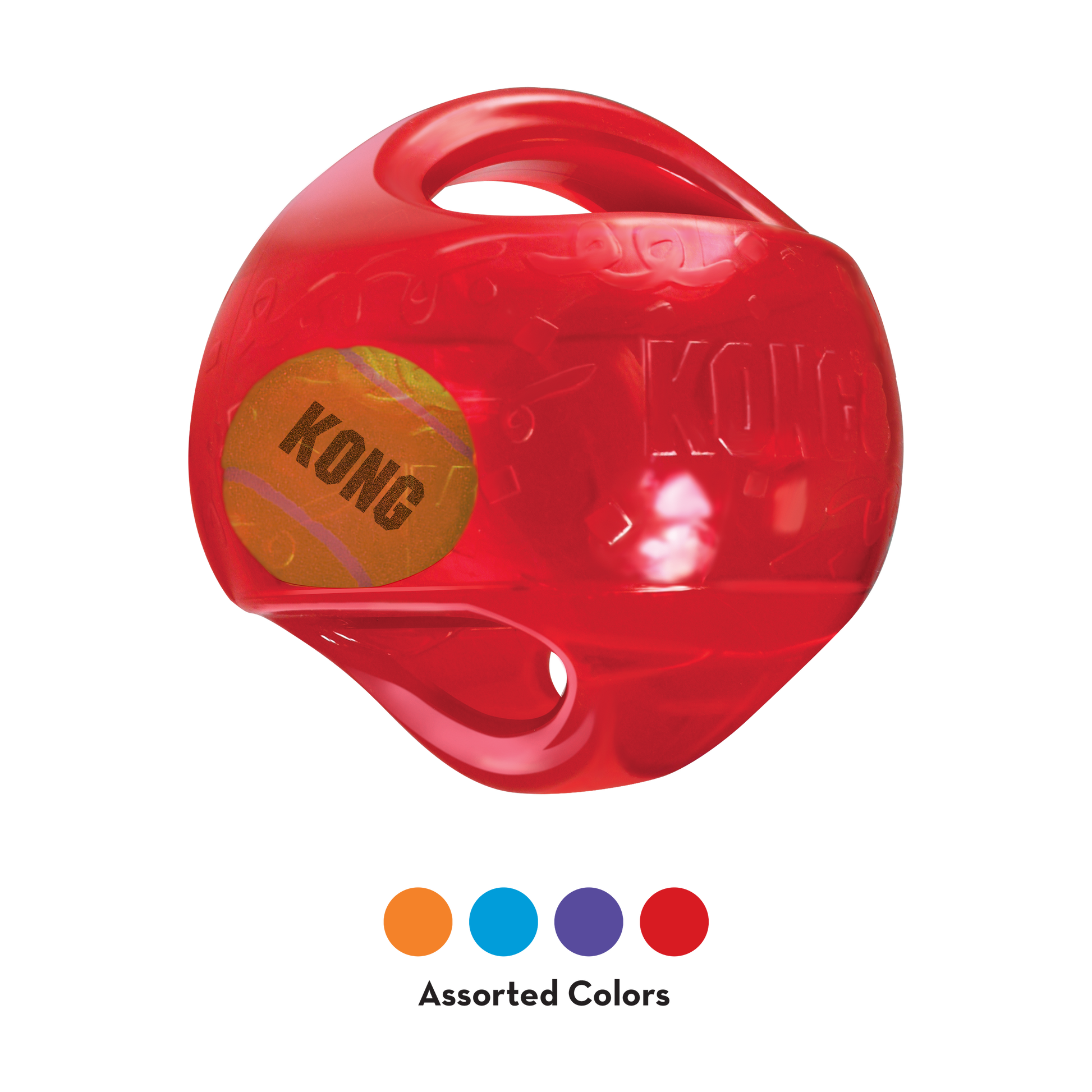 Red KONG dog toy with a smaller toy inside on a white background
