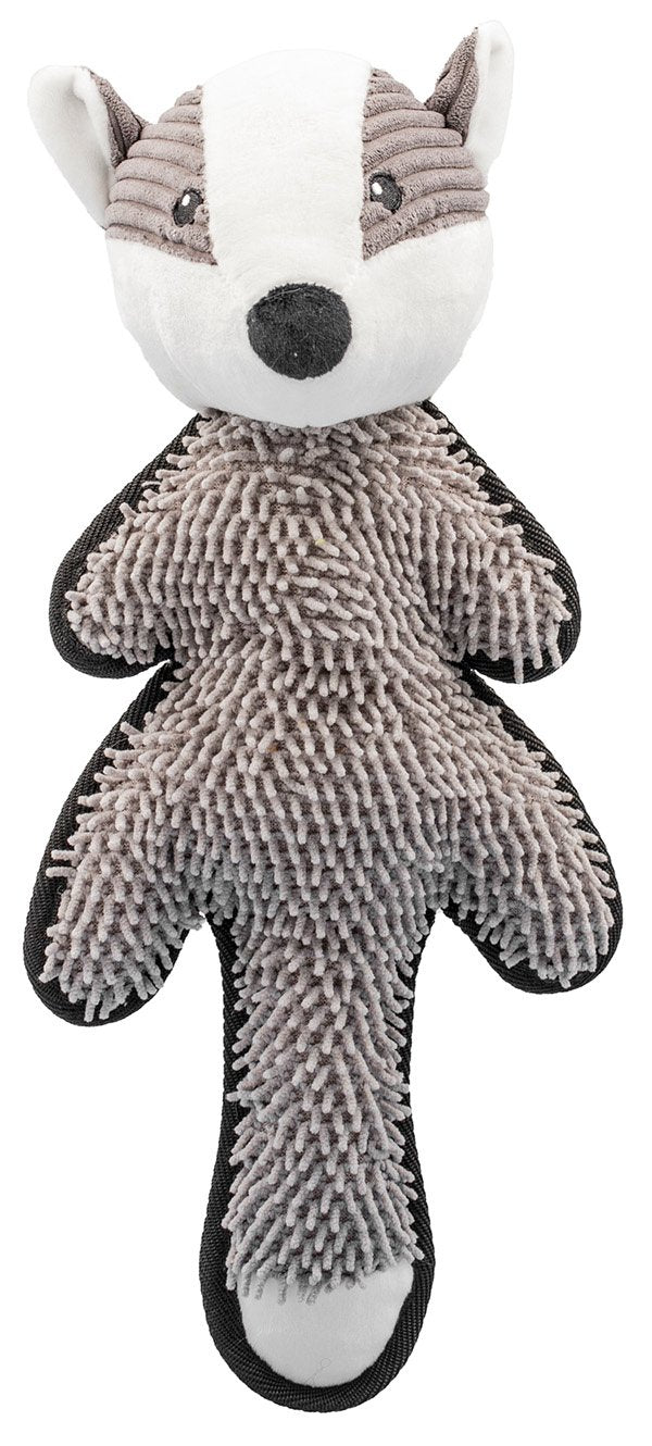 Plush dog toy shaped like a wolf on a white background