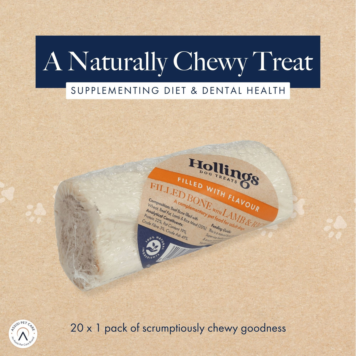 Hollings Lamb & Rice Filled Beef Bone for Dogs Natural Treat