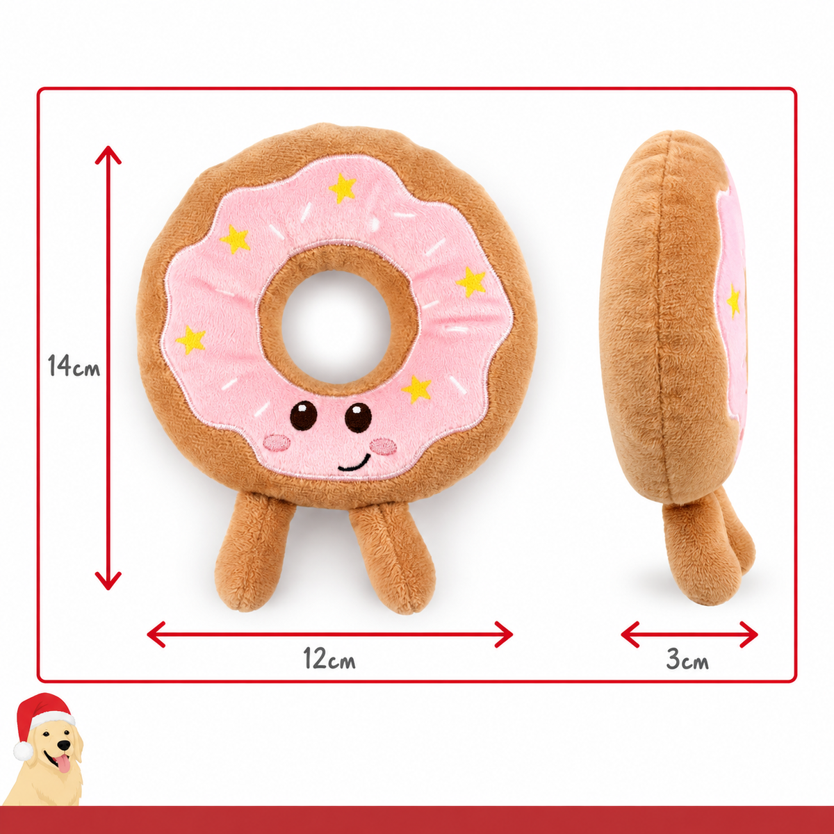 Festive Pink Donut 🍩 Plush Christmas Dog Toy by Happy Pet
