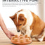 Dog interacting with a wooden puzzle toy designed to keep dogs busy and redirect destructive behaviors.