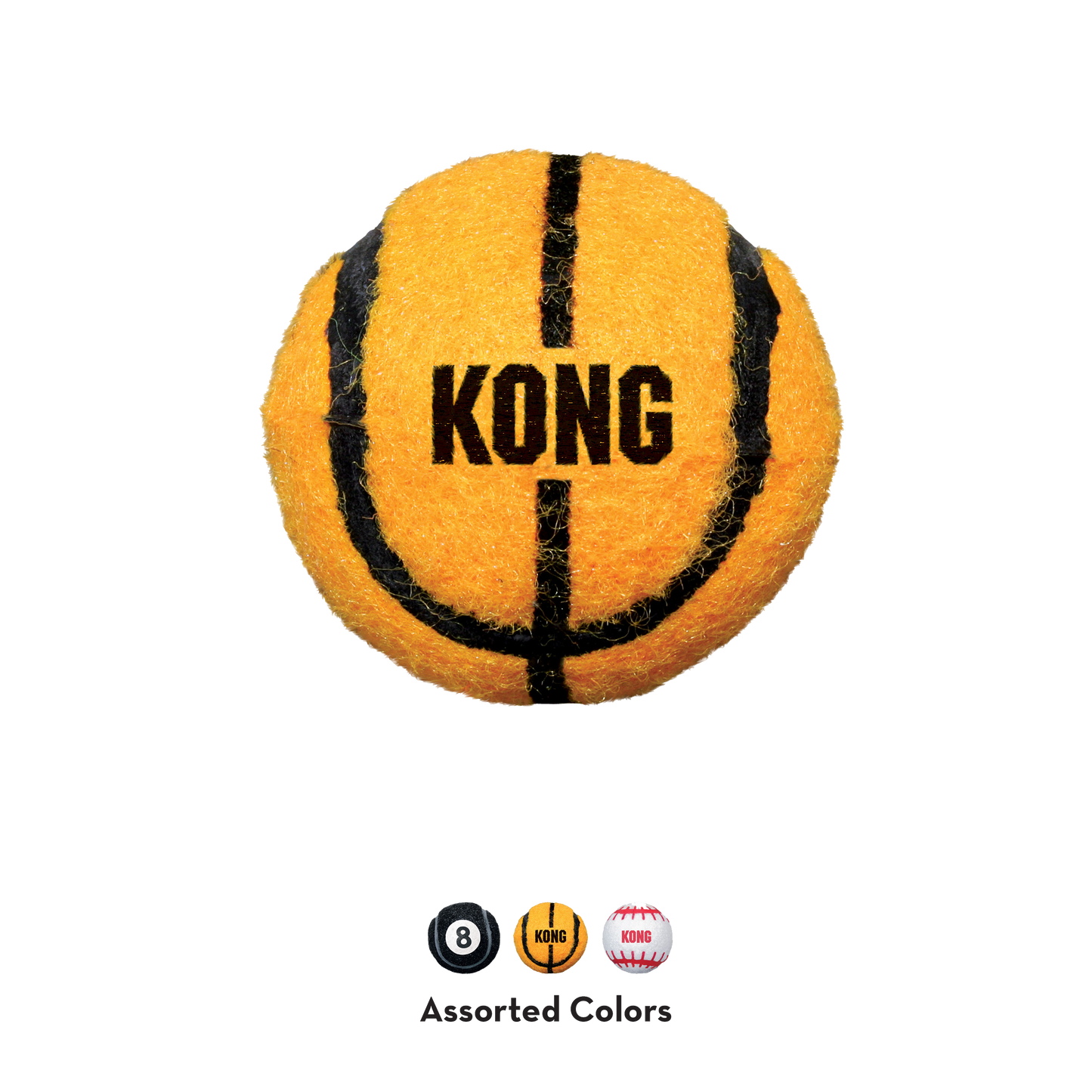 Yellow and black KONG ball on a white background