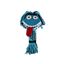 Blue plush dog toy with a face and red tongue on a white background