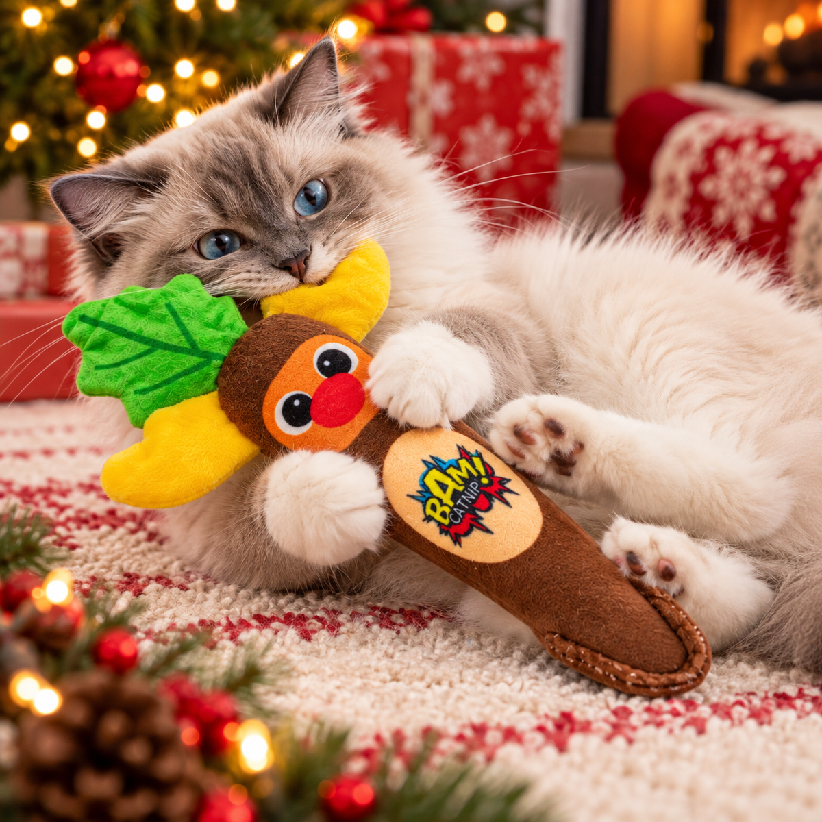 BAM! Rudolph Carrot Kicker 🦌 Christmas Catnip Toy by James & Steel