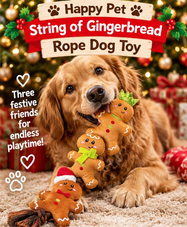 String of Gingerbread 🎄 Christmas Rope Dog Toy by Happy Pet