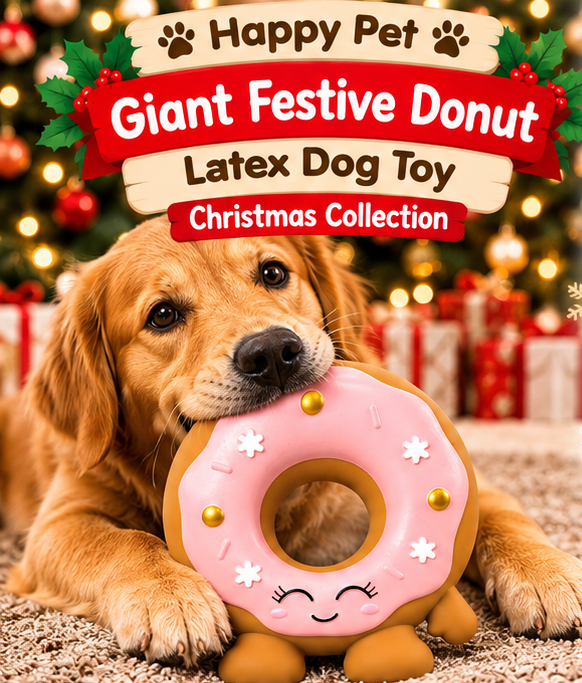 Giant Festive Donut Latex 🍩 Dog Toy by Happy Pet