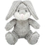 Plush dog toy rabbit with gray fur on a white background