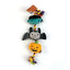 Halloween-themed plush dog toy with a bat, pumpkin, and ghost design on a white background